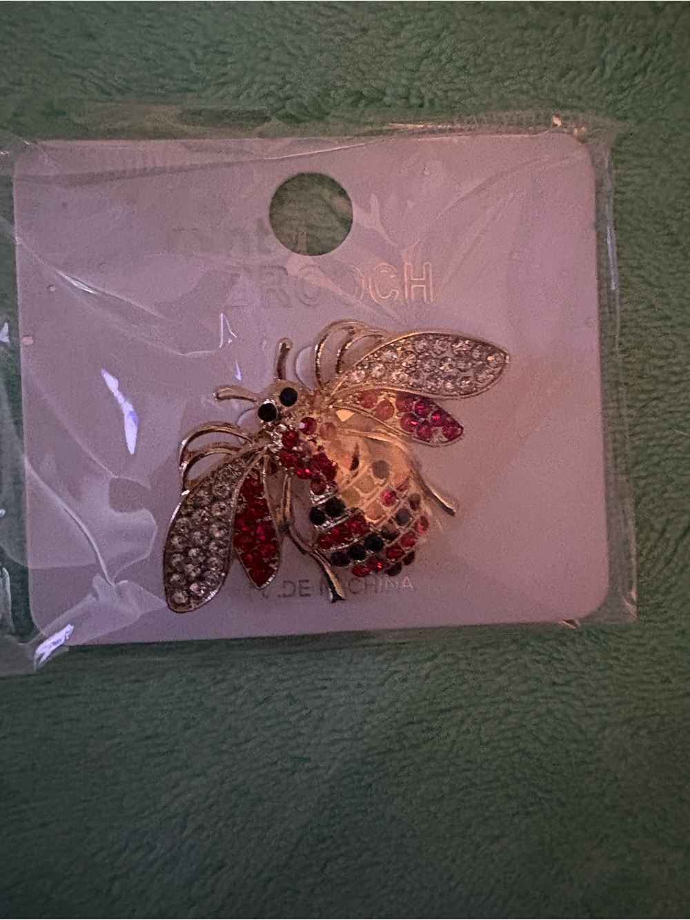 FASHION Crystal Bee Brooch with Red and Clear Rhinestones